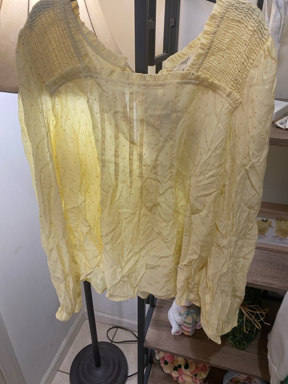Lightweight Yellow Smocked Square-Neck Blouse by